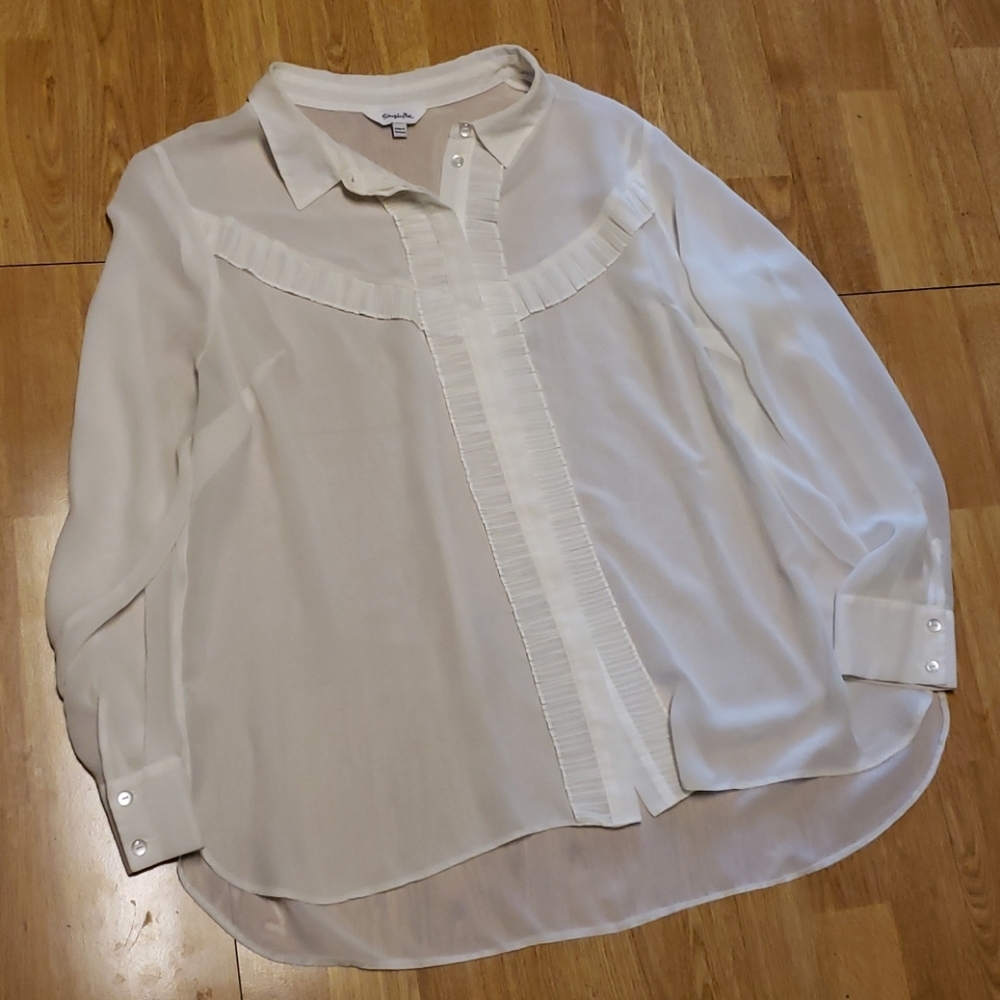 Simply Be plus white sheer ruffle blouse